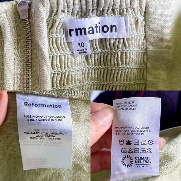 Reformation Dress Sawyer Linen Off-Shoulder Mini Green Dried Herbs 10 NWT - Picture 5 of 7